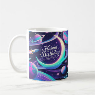 Caneca De Café Lua crescente, estrelas, planetas temática por gal