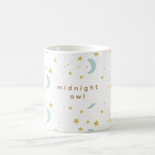 Caneca De Café lua da coruja da meia-noite e estrelas Texto perso