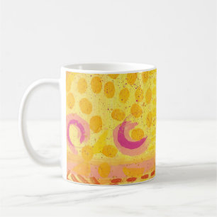 Caneca de Café Lua de Coral Amarelo Pintura Abstra