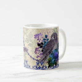 Caneca De Café Lua de Coruja Roxa Boho Azul