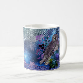 Caneca De Café Lua de Coruja Roxa Boho Azul