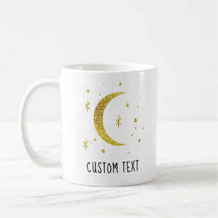 Caneca De Café Lua Dourada & Estrelas Texto Personalizado Celesti