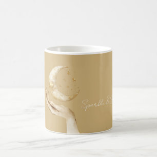 Caneca De Café Lua Estrelas Mão Ouro