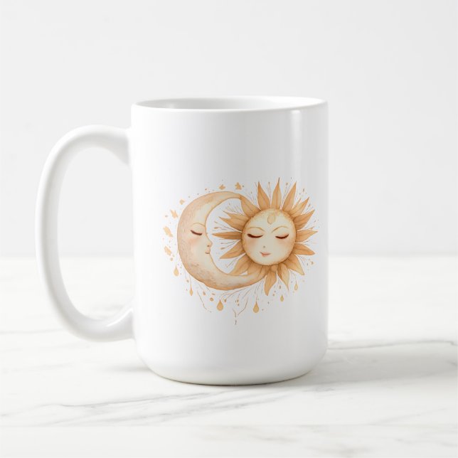Caneca De Café Lua Mística e Sol Estilo Boho Celestial (Esquerda)