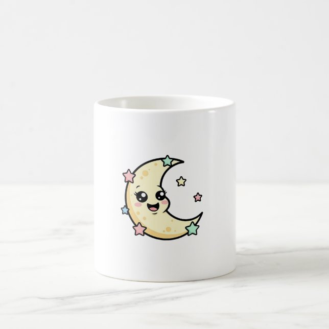 Caneca De Café Lua Sorridente – Ilustração Kawaii Fofa (Centro)