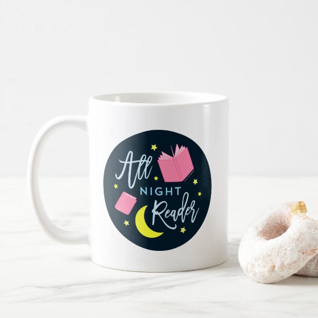 Caneca De Café Lua Stars e Livros Rosa Todo Leitor Noturno (Com Donut)