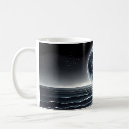 Caneca De Café Lua surreal nascendo sobre a costa do oceano tranq