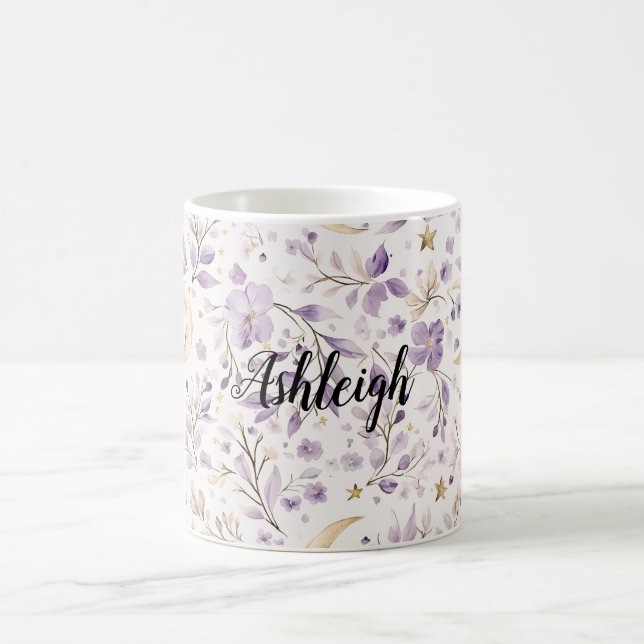 Caneca De Café Luares e Estrelas Florais Roxos Brancos (Centro)