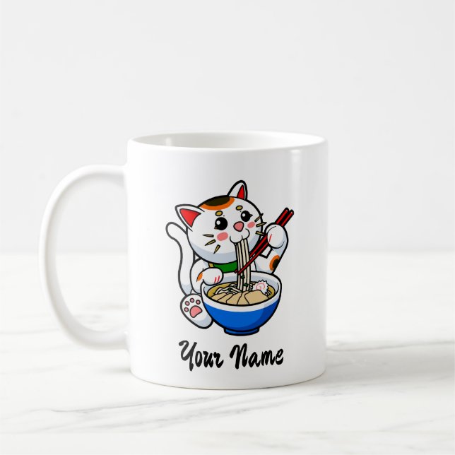 Caneca De Café Lucky Cat Ramen- Personalizado (Esquerda)