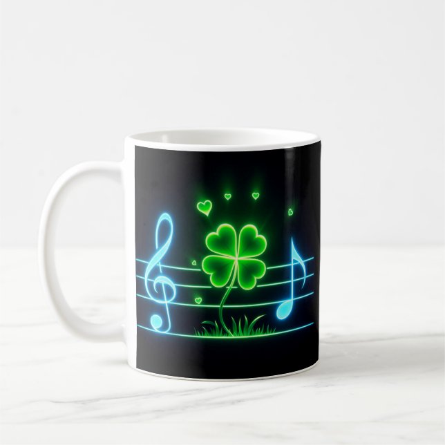 Caneca De Café Lucky Clover com Design de Music Notes (Esquerda)