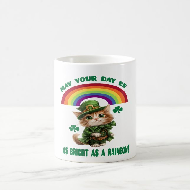 Caneca De Café Lucky Leprechaun Cat & Rainbow (Centro)