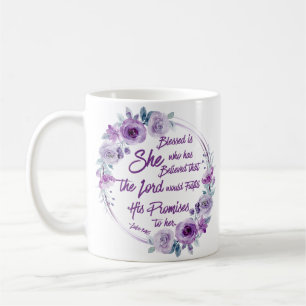 Caneca De Café Luke 1:45 Abençoada é Ela Purple Floral
