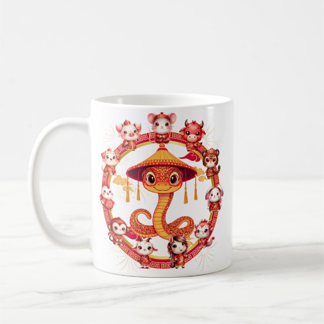 Caneca De Café Lunar Chinês, Ano Novo Cobra Design 1 (Esquerda)