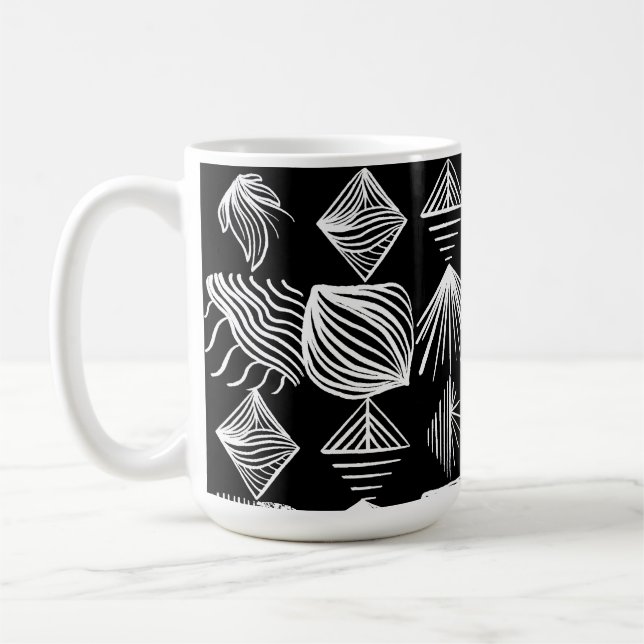 Caneca De Café Lúpulo Tribal de Caribe Negrito - Preto e Branco, (Esquerda)