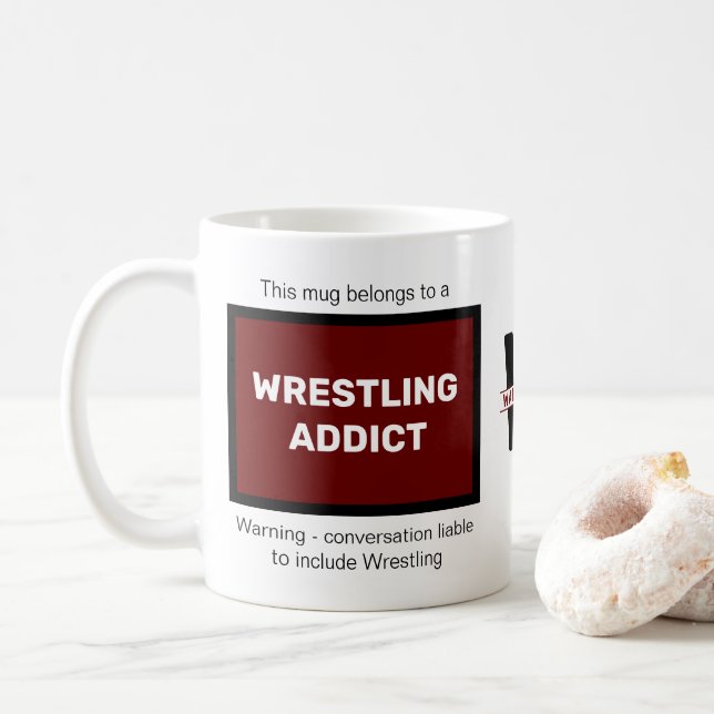 Caneca De Café Luta Addicto Adicionar Seu Nome Monograma Inicial (Com Donut)