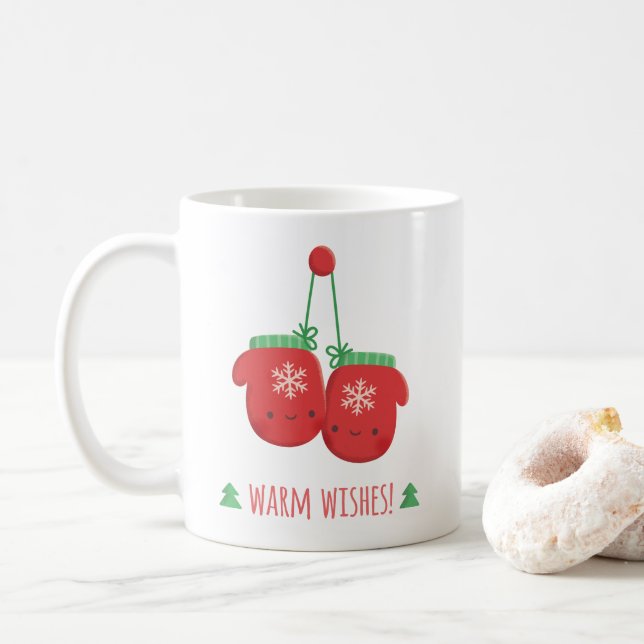 Caneca De Café Luvas de Natal Floco de Neve com Desejos Quentes (Com Donut)