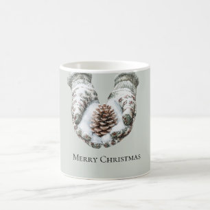Caneca De Café Luvas Verdes Neve Natal Pinhas