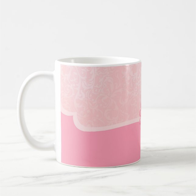 Caneca De Café Lúxios Elegante, Rosa Quente, Damask Mug (Esquerda)