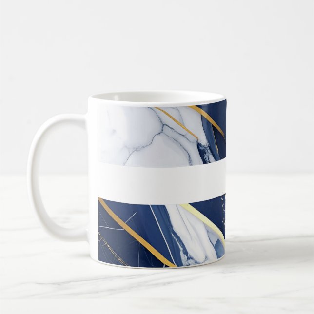 Caneca De Café Luxo em Azul Naval e Mármore Dourado com Padrão Ge (Esquerda)