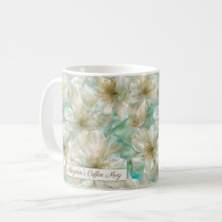 Caneca De Café Luxo Jasmine Golden Sage Verde Floral Script