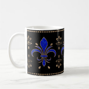 Caneca De Café Luxo Lapils Lazuli e ouro Fleur-de-lis ornamen