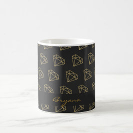 Caneca de Café Luxo Moderno Diamante Dourado