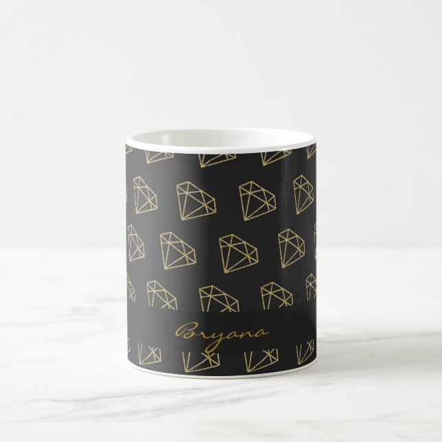 Caneca de Café Luxo Moderno Diamante Dourado (Centro)