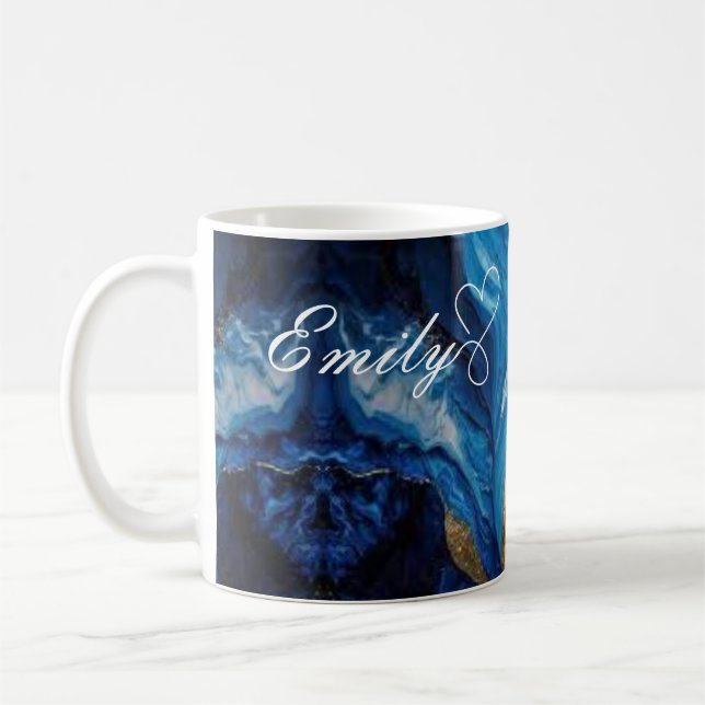 Caneca De Café Luxo Personalizado Blue & Dourado Marble Mug (Esquerda)