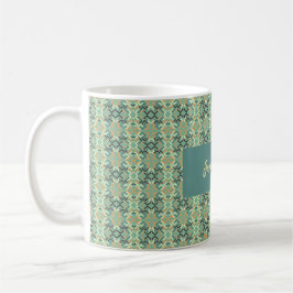 Caneca De Café Luxuoso Padrão Geométrico Tribal Verde Salvia Sem 