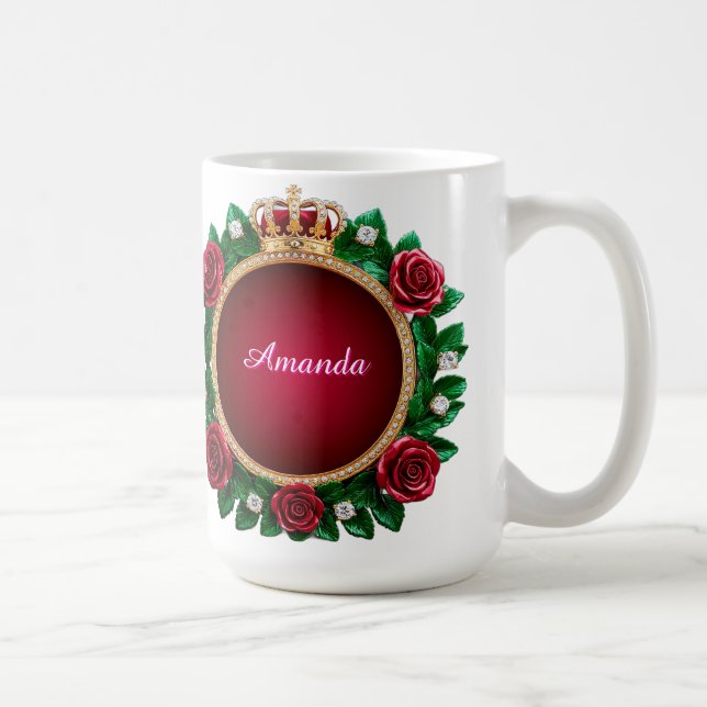 Caneca De Café Luxurious Gold Crown Frame Adorned With Roses (Direita)