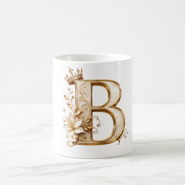 Caneca De Café Luxury Gold Letter B Monogram with Crown & Lily Fl (Centro)