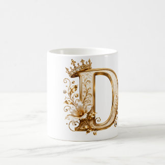 Caneca De Café Luxury Gold Letter D Monogram with Crown & Lily Fl