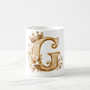 Caneca De Café Luxury Gold Letter G Monogram with Crown & Lily Fl