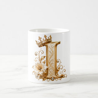 Caneca De Café Luxury Gold Letter I Monogram with Crown & Lily Fl