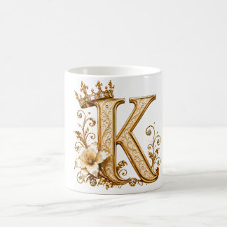 Caneca De Café Luxury Gold Letter K Monogram with Crown & Lily Fl