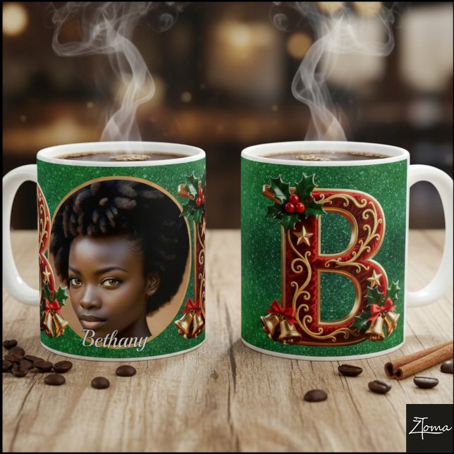 Caneca De Café Luxury Red Velvet Gold Christmas Letter B (Criador carregado)