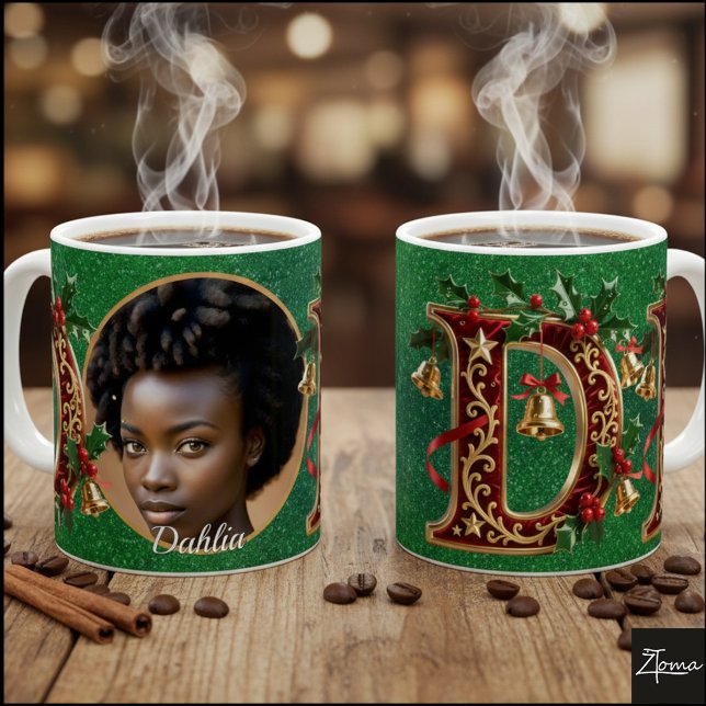 Caneca De Café Luxury Red Velvet Gold Christmas Letter D (Criador carregado)