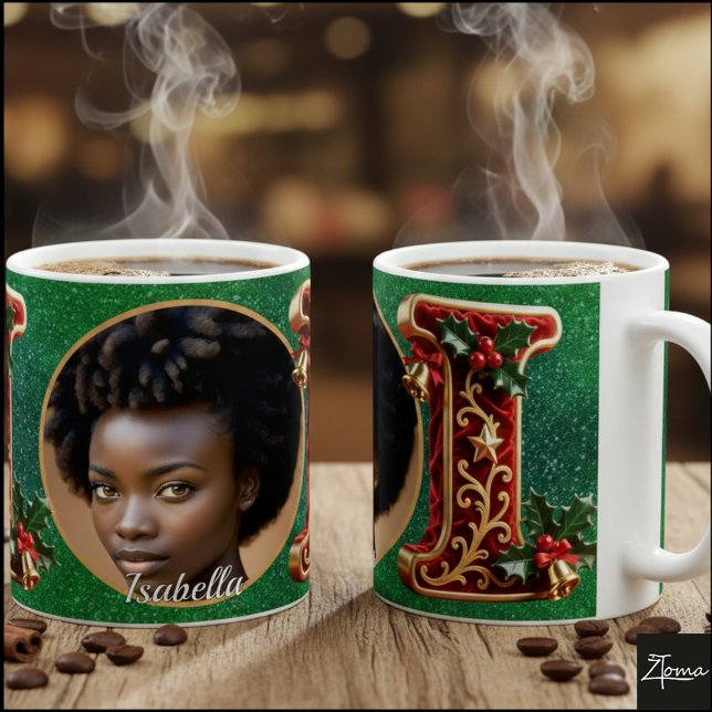 Caneca De Café Luxury Red Velvet Gold Christmas Letter I (Criador carregado)