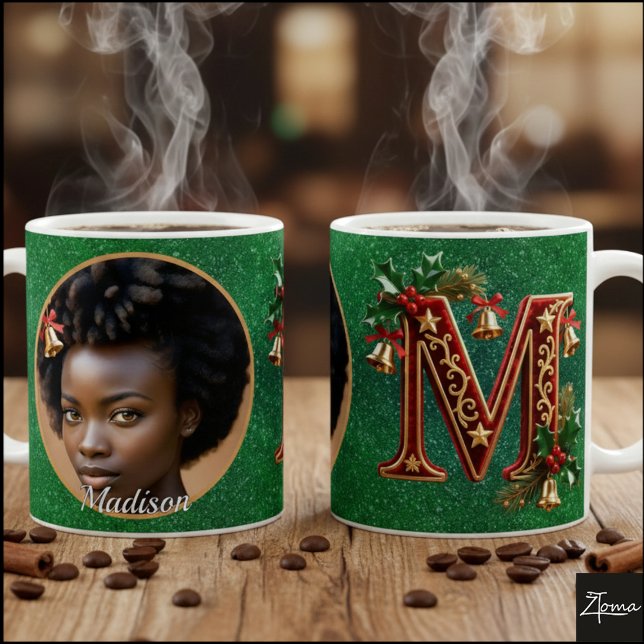 Caneca De Café Luxury Red Velvet Gold Christmas Letter M (Criador carregado)