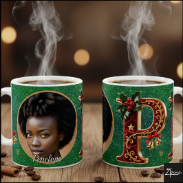 Caneca De Café Luxury Red Velvet Gold Christmas Letter P