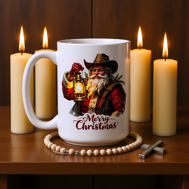 Caneca De Café Luz de Lanterna do Cowboy Papai Noel (Criador carregado)
