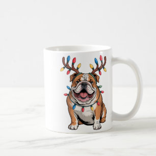Caneca De Café Luz de Natal do Bulldog Inglês do Papai Noel Rena