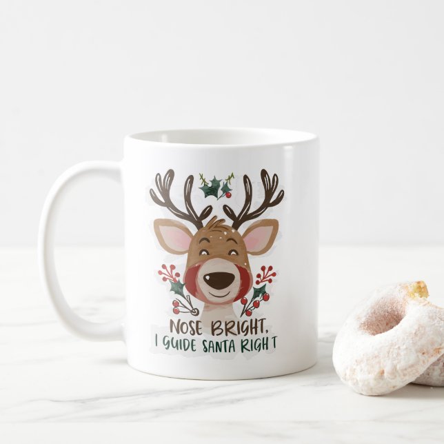 Caneca De Café Luz de Orientação: Rudolph (Com Donut)