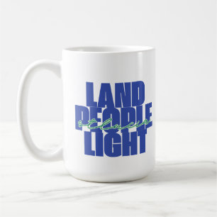 Caneca De Café Luz de Pessoas terrestres   Texto Azul e Verde da 