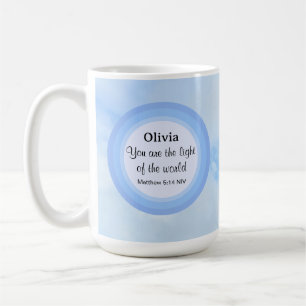 Caneca De Café Luz do Mundo Bíblia Azul Nome Verso