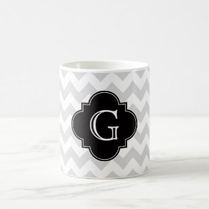 Caneca De Café Luz - monograma preto de Chevron Quatrefoil do