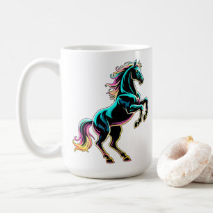 Caneca De Café Luz Neon de Cavalo Glitch Estilo Retro