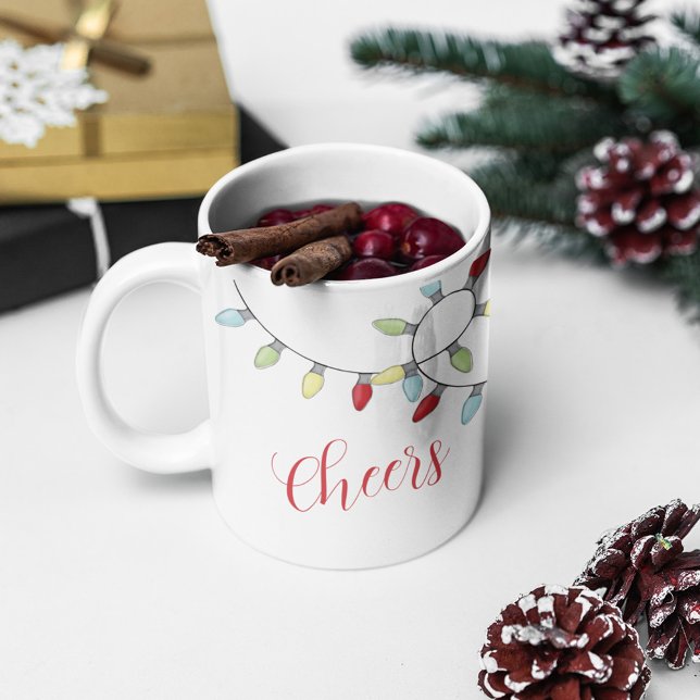 Caneca De Café Luzes de cor bonitas de Natal Caligrafia (Christmas holiday colorful whimsical lights with stylish calligraphy. )