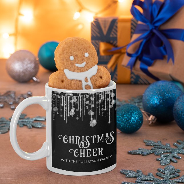 Caneca De Café Luzes de Corda Preta Festa de Natal (Criador carregado)