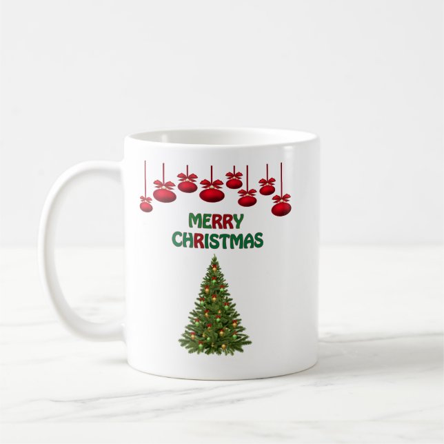 Caneca De Café Luzes de Decoração de Árvore de Natal Alegre e Fes (Esquerda)